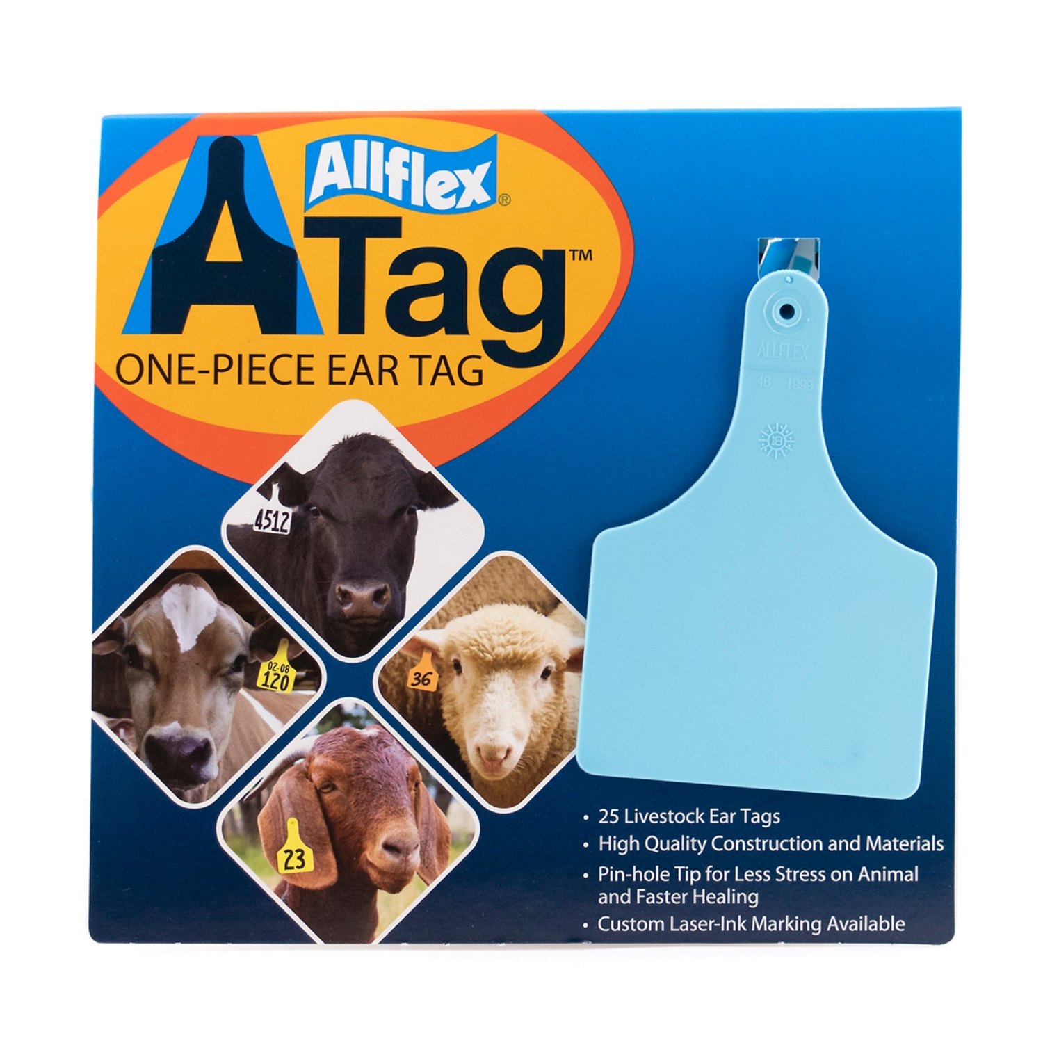 Picture of ALLFLEX  A-TAG COW one piece BLUE BLANK - 25/bag