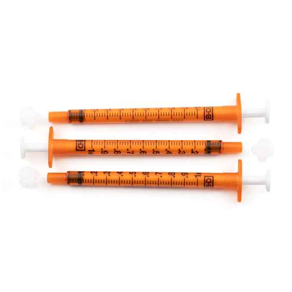 Picture of SYRINGE BD 1cc AMBER ORAL with TIP CAP - 100's