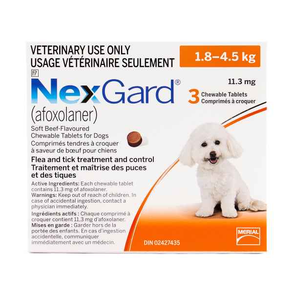 Picture of NEXGARD CHEWABLE TAB ORANGE 11.3mg for Dogs 1.8 - 4.5kg - 3's (su 10)