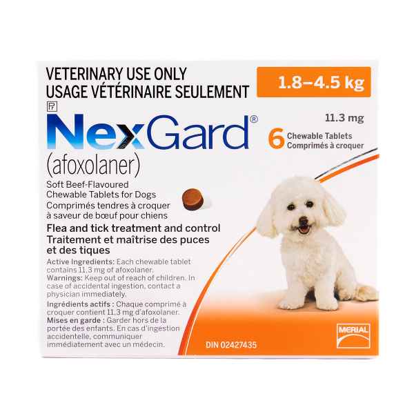 Picture of NEXGARD CHEWABLE TAB ORANGE 11.3mg for Dogs 1.8 - 4.5kg - 6's (su 10)