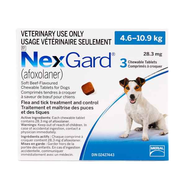Picture of NEXGARD CHEWABLE TAB BLUE 28.3mg for Dogs 4.6 - 10.9kg - 3's (su 10)
