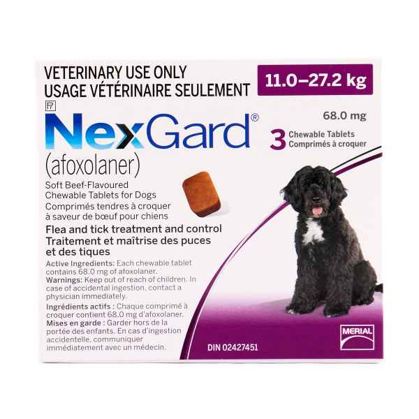 Picture of NEXGARD CHEWABLE TAB PURPLE 68mg  for Dogs 11 - 27.2kg - 3's (su 10)