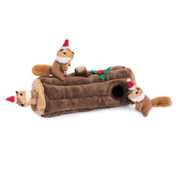 Picture of XMAS HOLIDAY CANINE ZIPPYPAWS HOLIDAY BURROW- Yule Log w/ 3 toy Inserts 