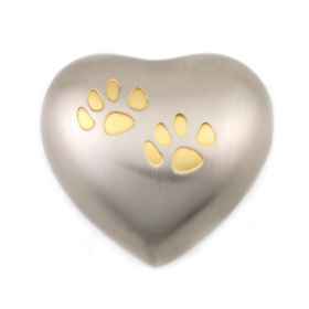 Show details for CREMATION URN Pewter/Brass w/Dble Paw Heart (J0316DPH) Picture of CREMATION URN Pewter/Brass w/Dble Paw Heart (J0316DPH)