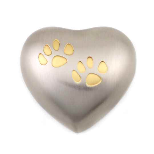 Picture of CREMATION URN Pewter/Brass w/Dble Paw Heart (J0316DPH)