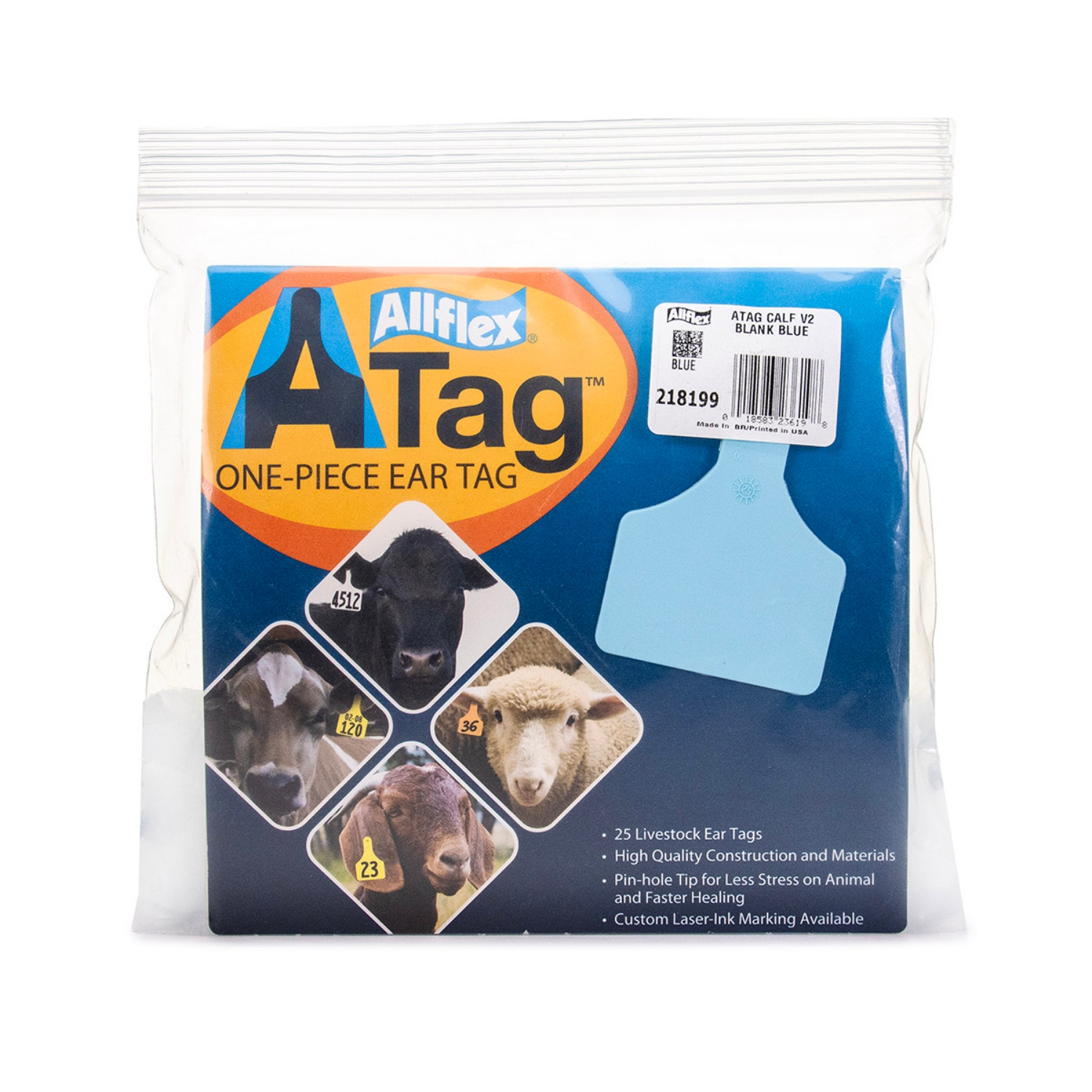 Picture of ALLFLEX  A-TAG CALF one piece BLUE BLANK - 25/bag