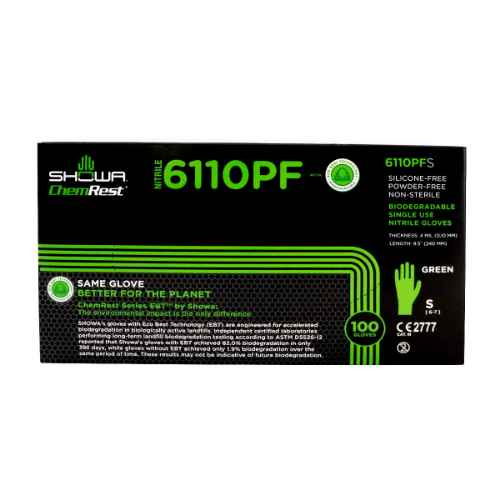 Picture of GLOVES EXAM SHOWA NITRILE BIODEGRADABLE GREEN SMALL - 100s(SU30)