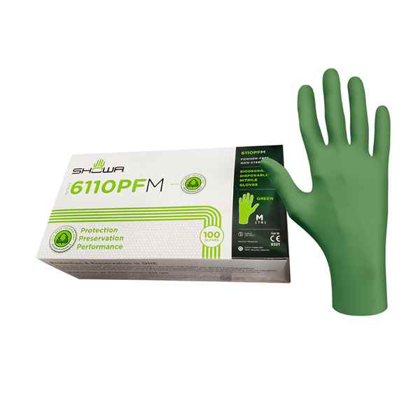 Picture of GLOVES EXAM SHOWA NITRILE BIODEGRADABLE GREEN MEDIUM - 100s(SU30)