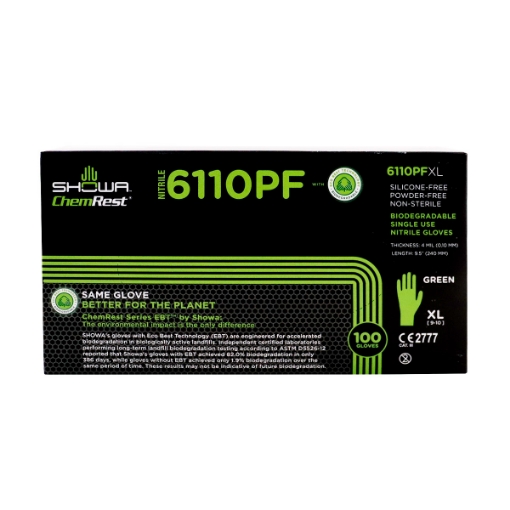 Picture of GLOVES EXAM SHOWA NITRILE BIODEGRADABLE GREEN  XLARGE - 100s(SU30)