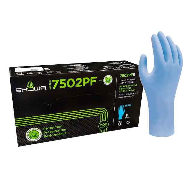 Picture of GLOVES EXAM SHOWA NITRILE BIODEGRADABLE BLUE SMALL - 200's