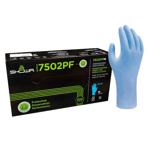 Picture of GLOVES EXAM SHOWA NITRILE BIODEGRADABLE BLUE MEDIUM - 200's