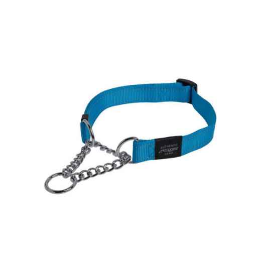 Picture of COLLAR CANINE ROGZ SNAKE OBEDIENCE HALF CHECK Turquoise - 5/8in x 12-18in