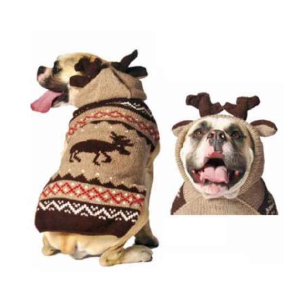 Picture of SWEATER CANINE Chilly Dog Moose Hoodie with Antlers Tan - Large