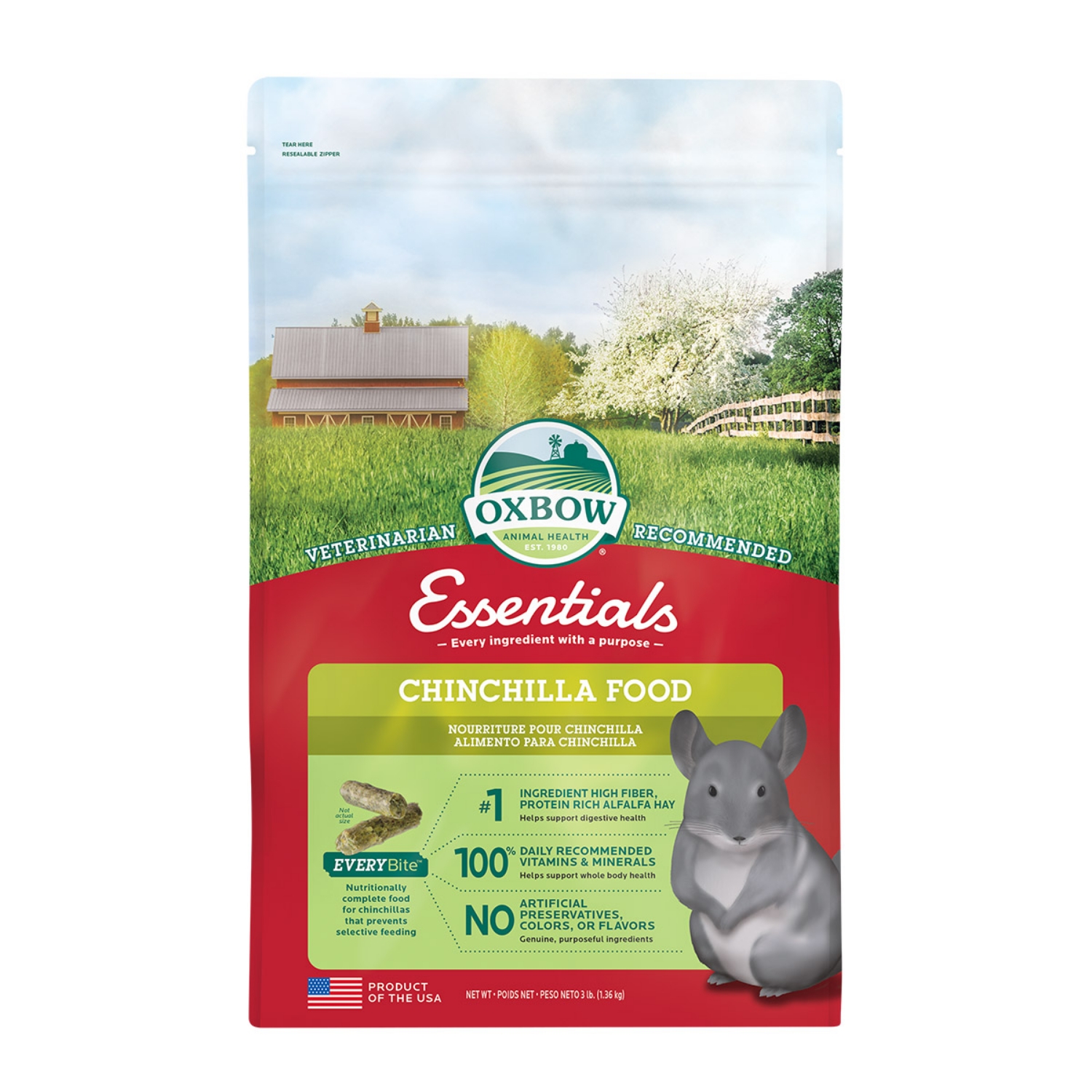 Picture of OXBOW ESSENTIALS ADULT CHINCHILLA FOOD - 1.36kg/3lb