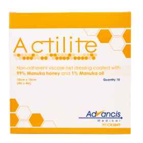 Show details for ACTILITE DRESSING w/MANUKA HONEY 10cm x 10cm - 10's  Picture of ACTILITE DRESSING w/MANUKA HONEY 10cm x 10cm - 10's