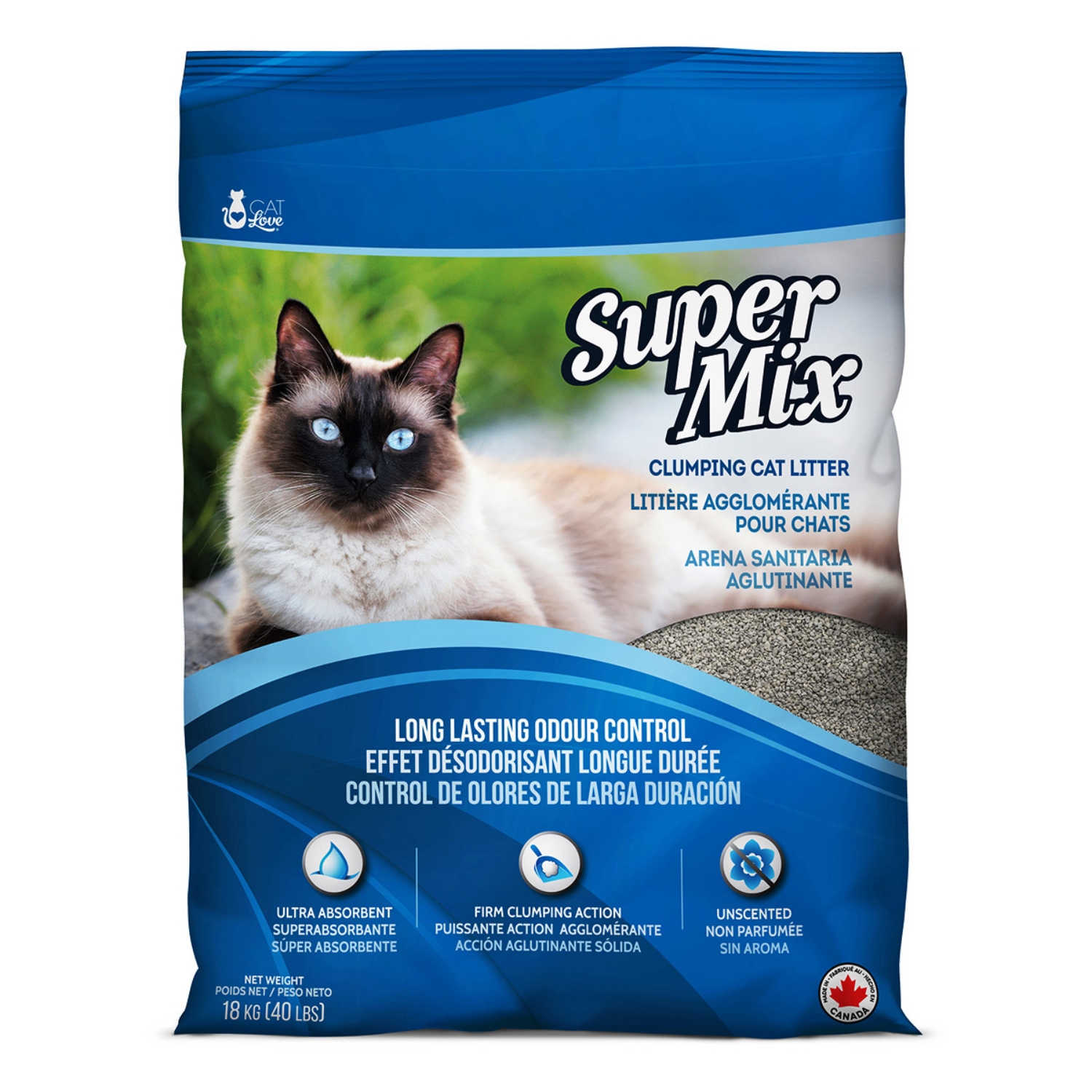 Picture of CAT LOVE SUPER MIX Clumping Clay Cat Litter – Unscented - 18kg/40lb