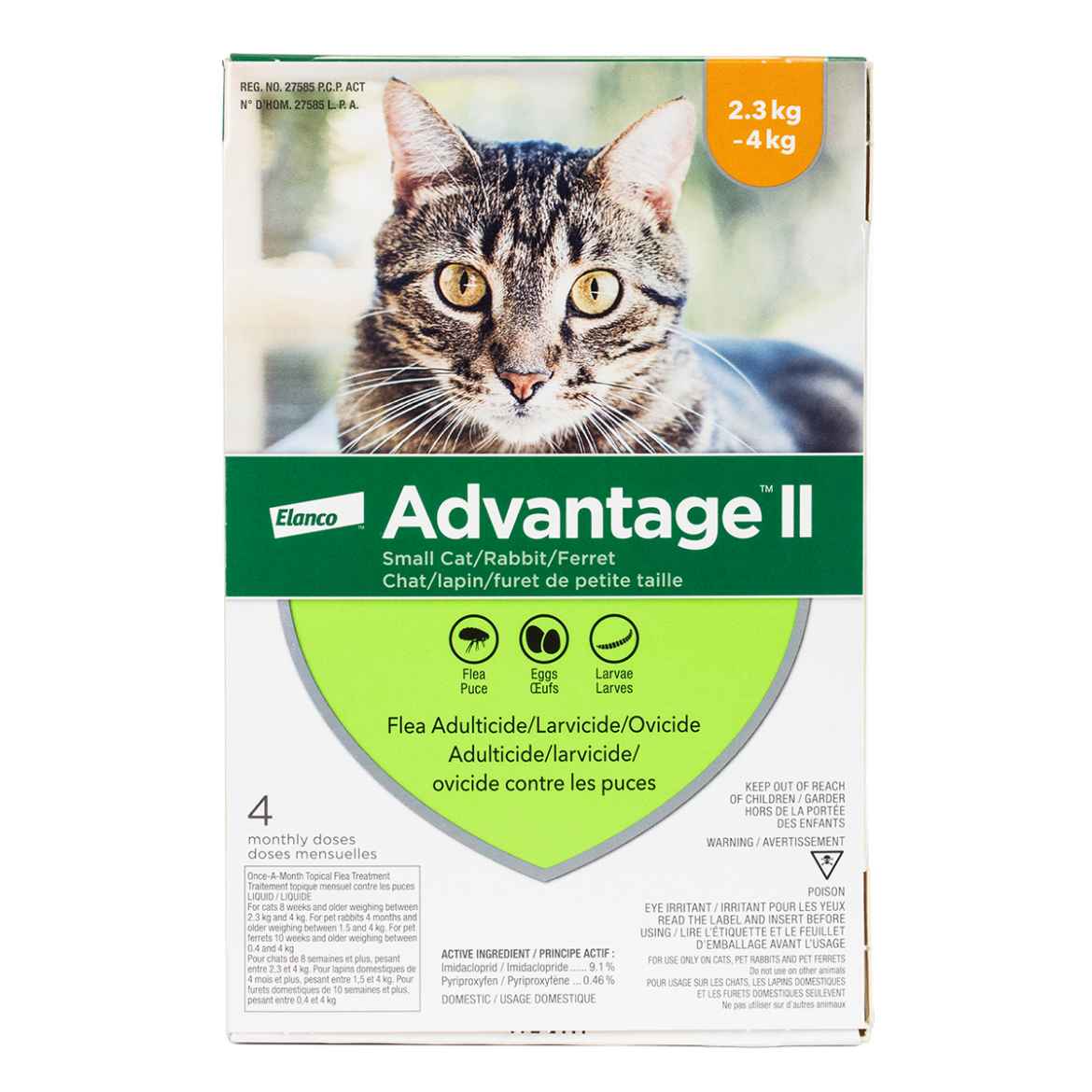 Picture of ADVANTAGE II ORANGE 4 x 0.4ml CATS UNDER 4KG (su 12)