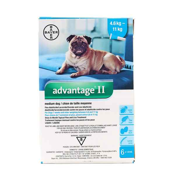 Picture of ADVANTAGE II TEAL 6x1ml DOG 4.6kg - 11kg - 6's (su12)