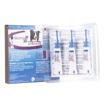 Show details for VECTRA 3D FOR DOGS & PUPPIES 9.1 - 25kg - 3 doses (su12) Picture of VECTRA 3D FOR DOGS & PUPPIES 9.1 - 25kg - 3 doses (su12)