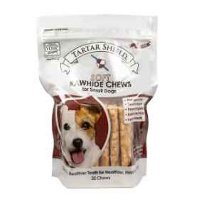 Show details for TARTAR SHIELD SOFT RAWHIDE CHEW - SMALL 30 count POUCH Picture of TARTAR SHIELD SOFT RAWHIDE CHEW - SMALL 30 count POUCH
