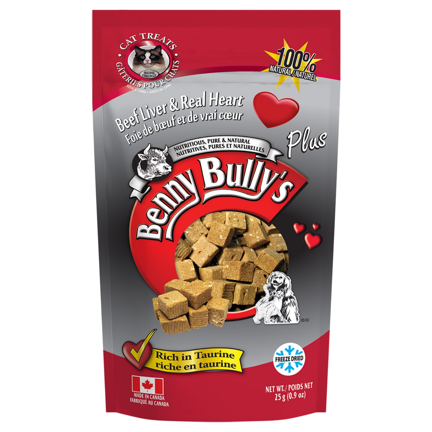 Picture of BENNY BULLY'S PLUS Real Freeze Dried Raw Beef Liver & Beef Heart Cat Treats - 0.9oz/25g