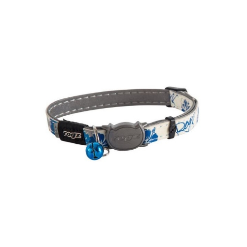 Picture of COLLAR FELINE ROGZ BREAK AWAY GLOWCAT Adjustable Beige with Blue Flowers- 3/8in x 8-12in