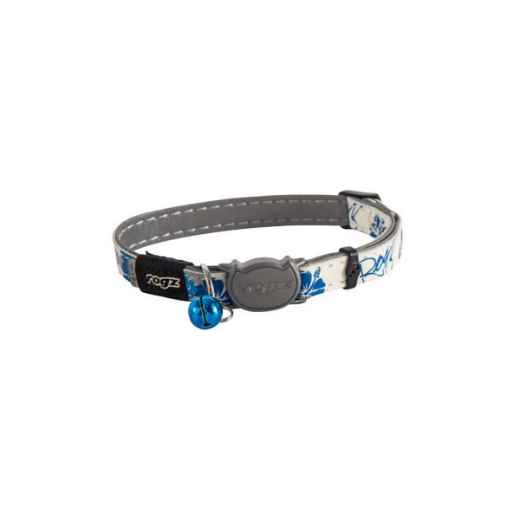 Picture of COLLAR FELINE ROGZ BREAK AWAY GLOWCAT Adjustable Beige with Blue Flowers- 3/8in x 8-12in