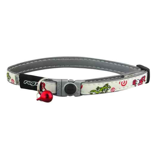 Picture of COLLAR FELINE ROGZ BREAK AWAY GLOWCAT Adjustable Beige with Gecko's - 3/8in x 8-12in