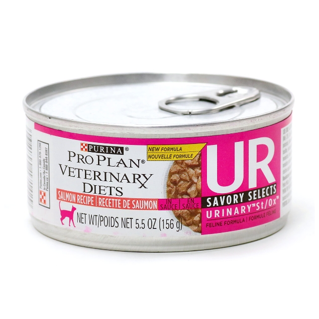 Picture of Purina Pro Plan Veterinary Diet UR (Urinary ST/OX Management) Salmon Formula Wet Cat Food -24 X 156gm Cans