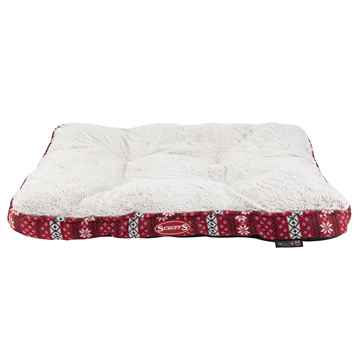 Picture of XMAS HOLIDAY Santa Paws Mattress w/Faux Fur Burgundy - 32in x 23in