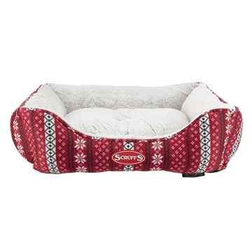 Picture of XMAS HOLIDAY Santa Paws Box Bed w/Faux Fur Burgundy - 23.5in x 19.5in
