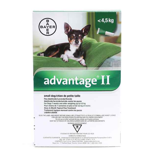 Picture of ADVANTAGE II GREEN 4 x 0.4ml DOGS UNDER 4.5KG - 4's (su12)