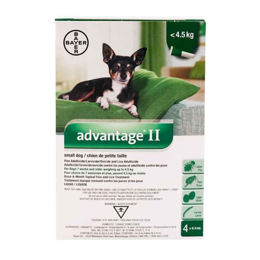 Picture of ADVANTAGE II GREEN 4 x 0.4ml DOGS UNDER 4.5KG - 4's (su12)