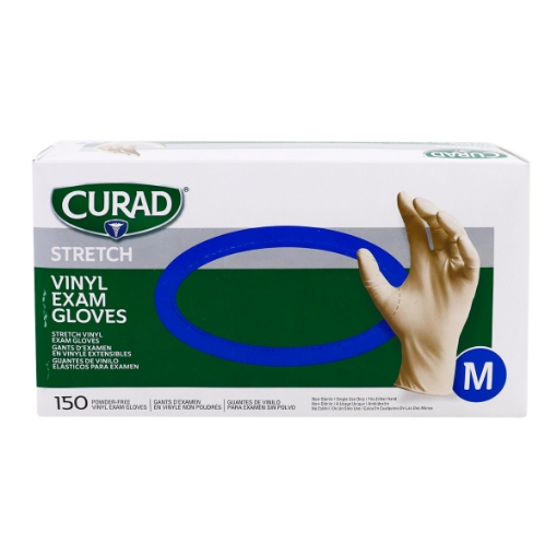 Picture of GLOVES EXAM VINYL CURAD STRETCH SYN/PF MED - 150s