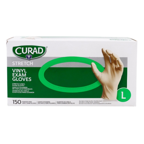 Picture of GLOVES EXAM VINYL CURAD STRETCH SYN/PF LRG - 150s