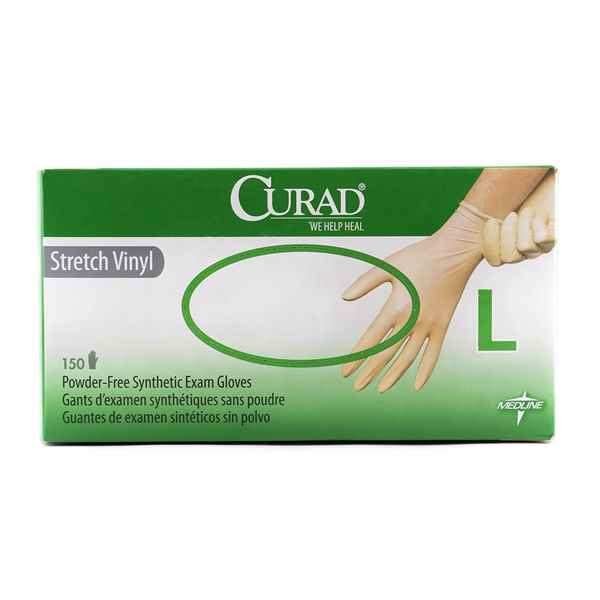 Picture of GLOVES EXAM VINYL CURAD STRETCH SYN/PF LRG - 150s