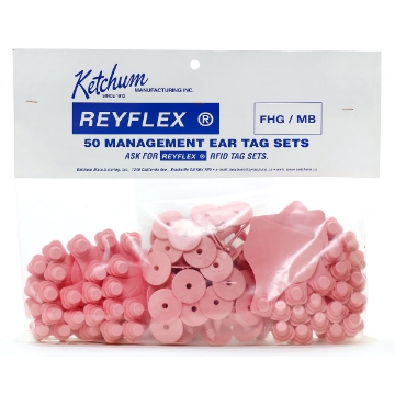 Show details for EARTAG REYFLEX  MGT W/BUTTONS PINK LARGE - 50s Picture of EARTAG REYFLEX  MGT W/BUTTONS PINK LARGE - 50s