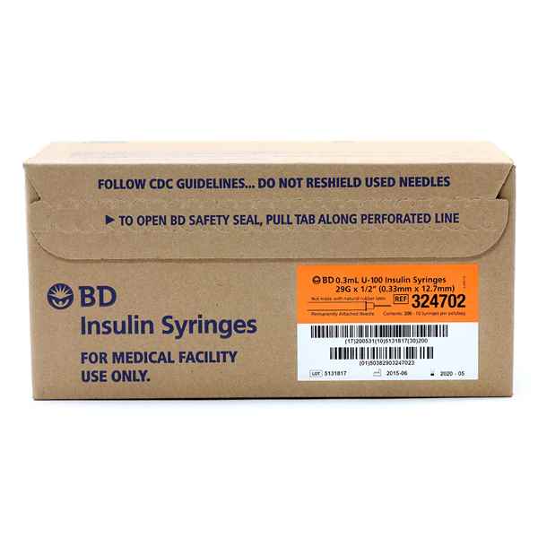 Picture of INSULIN SYRINGE & NEEDLE BD 0.3ml 29g x 1/2in - 200s