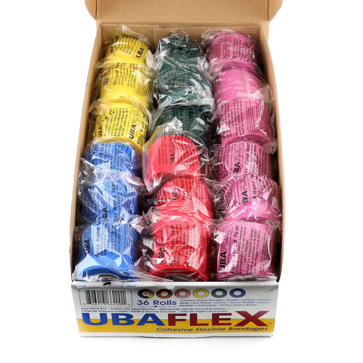 Picture of UBAVET UBAFLEX COHESIVE FLEXIBLE 2in BANDAGE ASST - 36/box