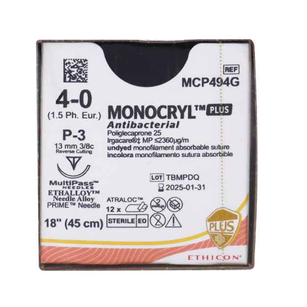 Picture of MONOCRYL PLUS 4/0 18in UNDYED P3 (MCP494G) - 12`s