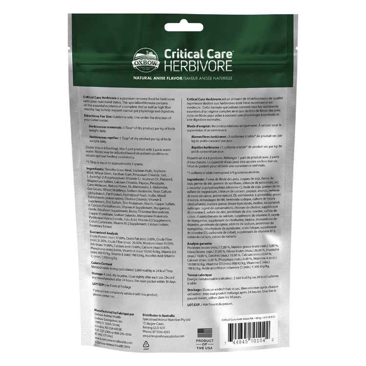 Picture of OXBOW CRITICAL CARE HERBIVORE Anise Flavour - 16.01oz/454g