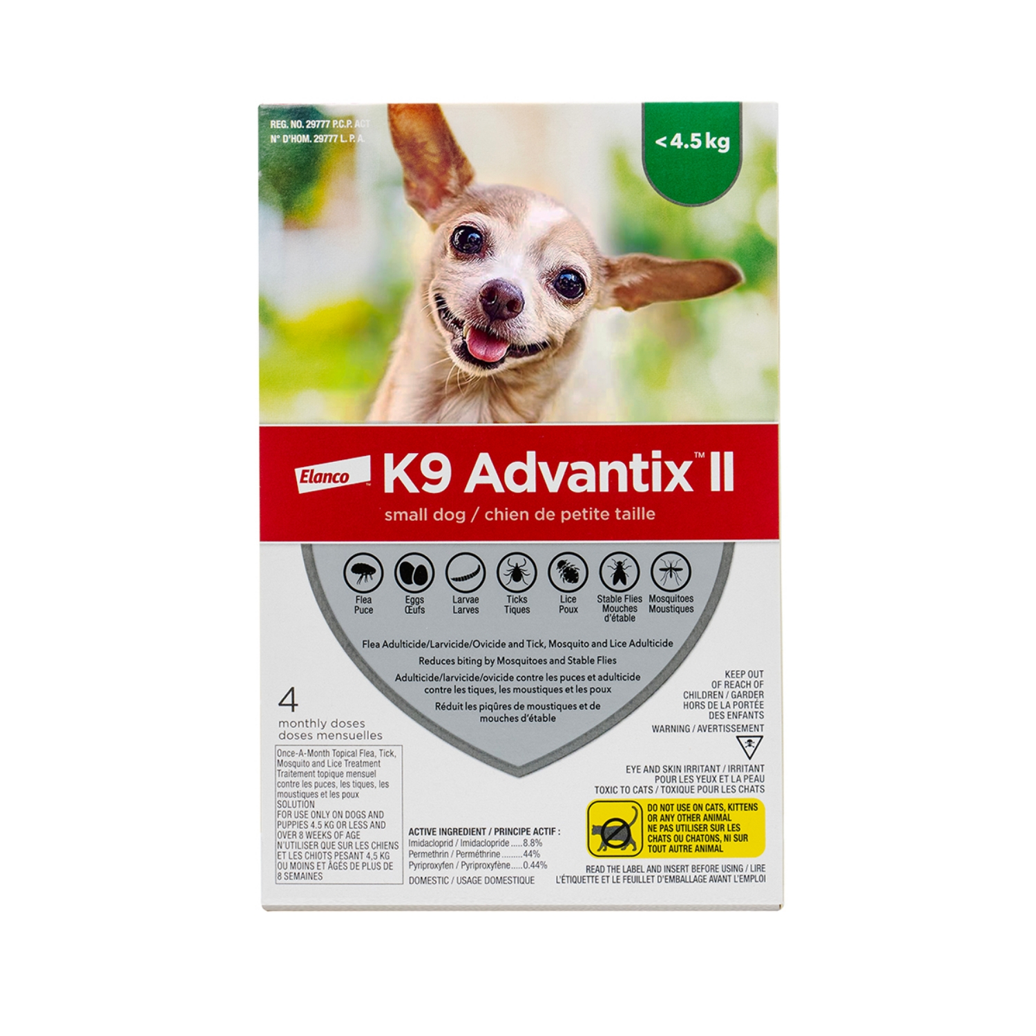 Picture of K9 ADVANTIX II GREEN 4 x 0.4ml DOGS UNDER 4.5kg (12)