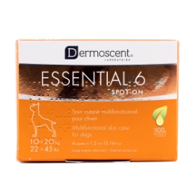 Show details for DERMOSCENT ESSENTIAL 6 SKIN CARE FOR DOGS 10 - 20kg - 4 x 1.2ml Picture of DERMOSCENT ESSENTIAL 6 SKIN CARE FOR DOGS 10 - 20kg - 4 x 1.2ml