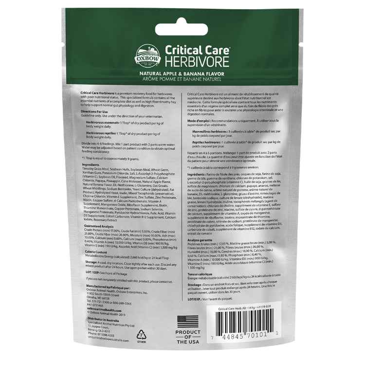Picture of OXBOW CRITICAL CARE HERBIVORE Apple & Banana Flavour - 4.97oz/141g