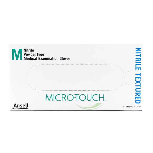 Picture of GLOVES EXAM ANSELL MICRO TOUCH NITRILE TEXTURED PF Medium - 100s