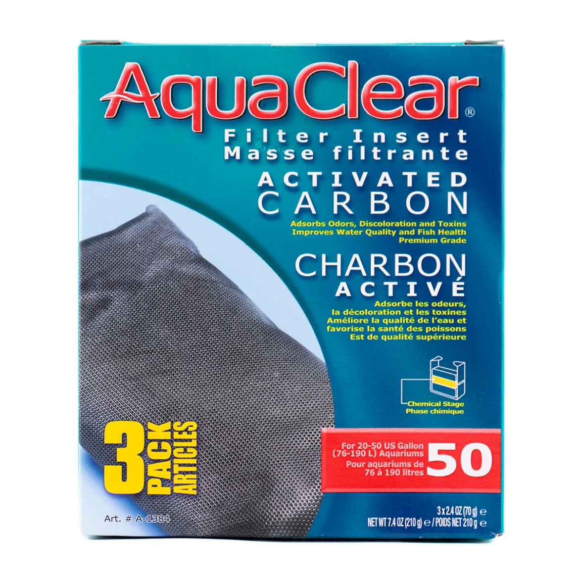 Picture of AQUACLEAR 50/200 Activated Carbon Filter insert (A1384) -3 pieces