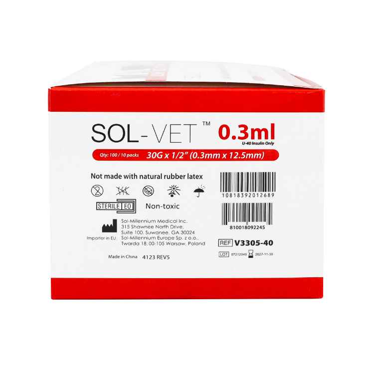 Picture of INSULIN SYRINGE SOL-M U40 0.3ml 30g x 1/2in - 100s