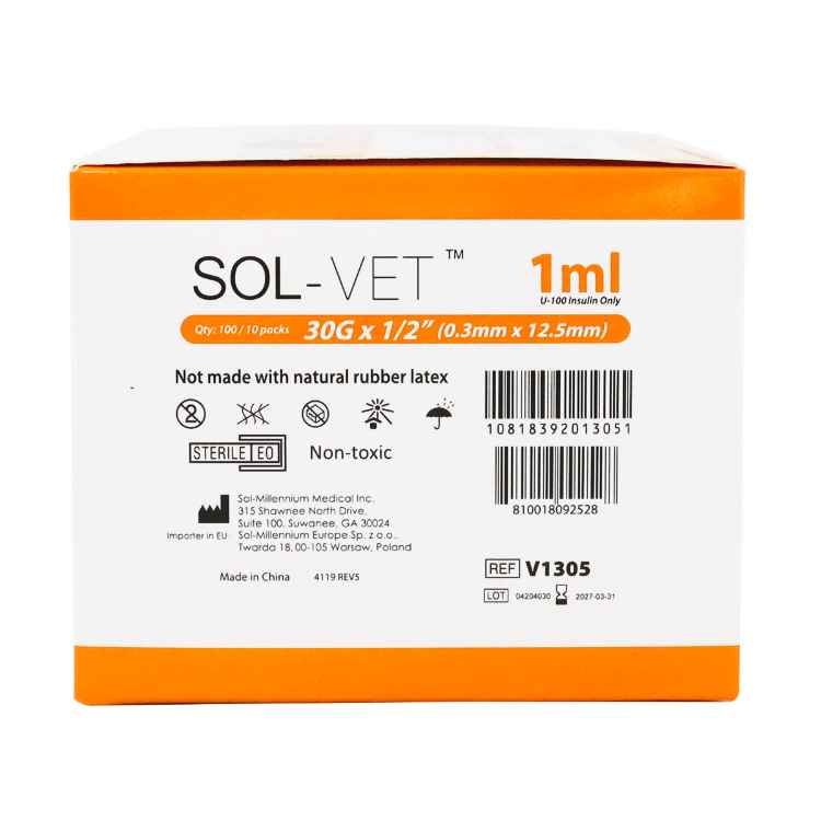 Picture of INSULIN SYRINGE SOL-M U100 1.0ml 30g x 1/2in - 100s