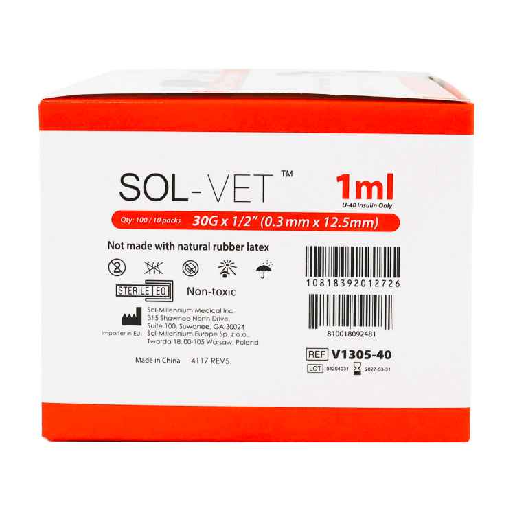 Picture of INSULIN SYRINGE SOL-M U40 1.0ml 30g x 1/2in - 100s