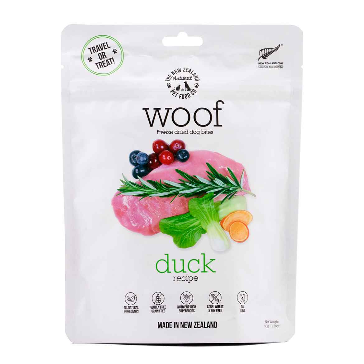 Picture of TREAT CANINE NZ NATURAL WOOF Duck - 50g/1.76oz